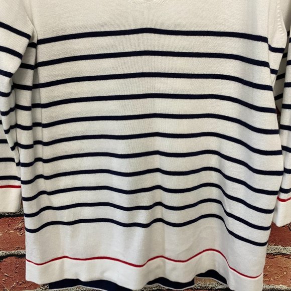 Jeanne Pierre Women's Light Sweater Size Large L V-Neck Striped White 3/4 Sleeve - Picture 4 of 7
